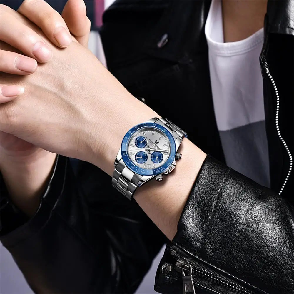 PAGANI DESIGN PD1644 Men's VK63 Quartz Chronograph Watch Sapphire Glass Stainless Steel 100M Waterproof Sport Wristwatch