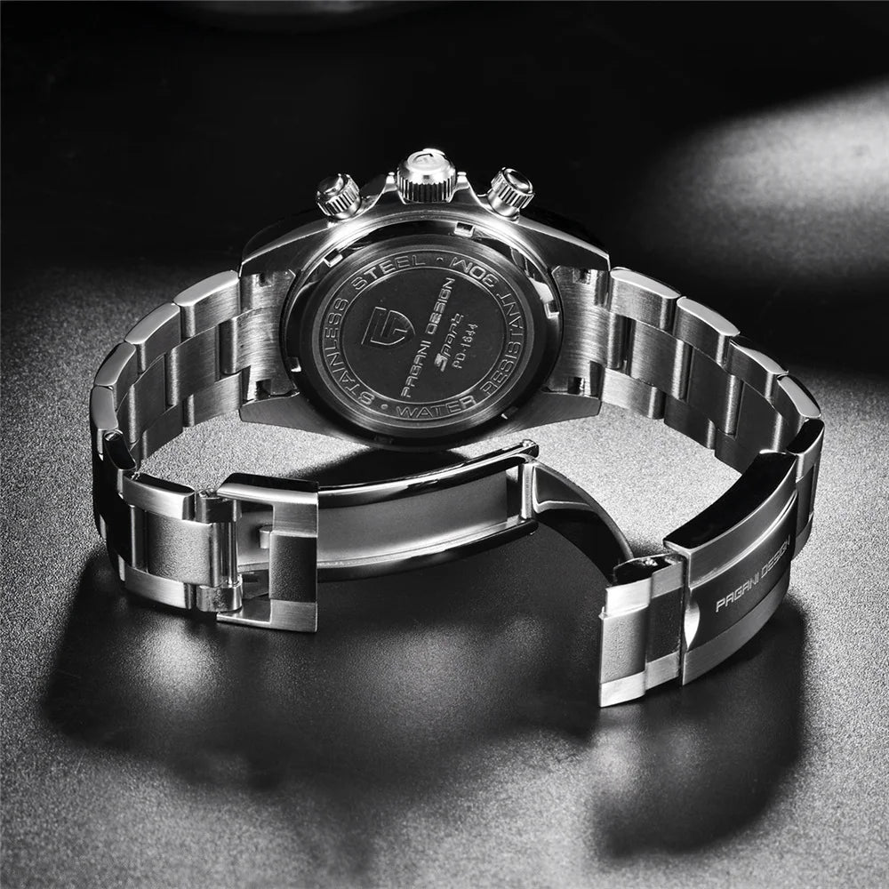 PAGANI DESIGN PD1644 Men's VK63 Quartz Chronograph Watch Sapphire Glass Stainless Steel 100M Waterproof Sport Wristwatch