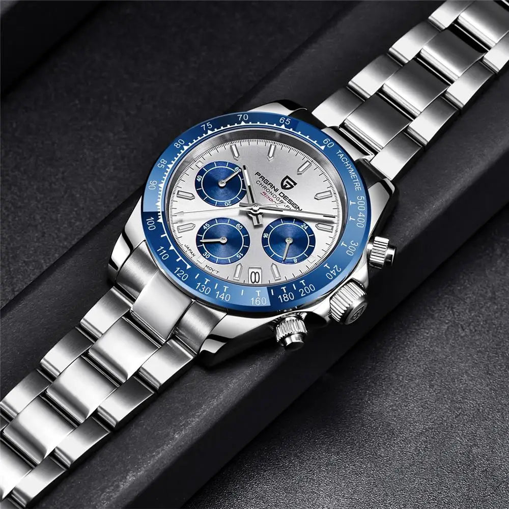 PAGANI DESIGN PD1644 Men's VK63 Quartz Chronograph Watch Sapphire Glass Stainless Steel 100M Waterproof Sport Wristwatch