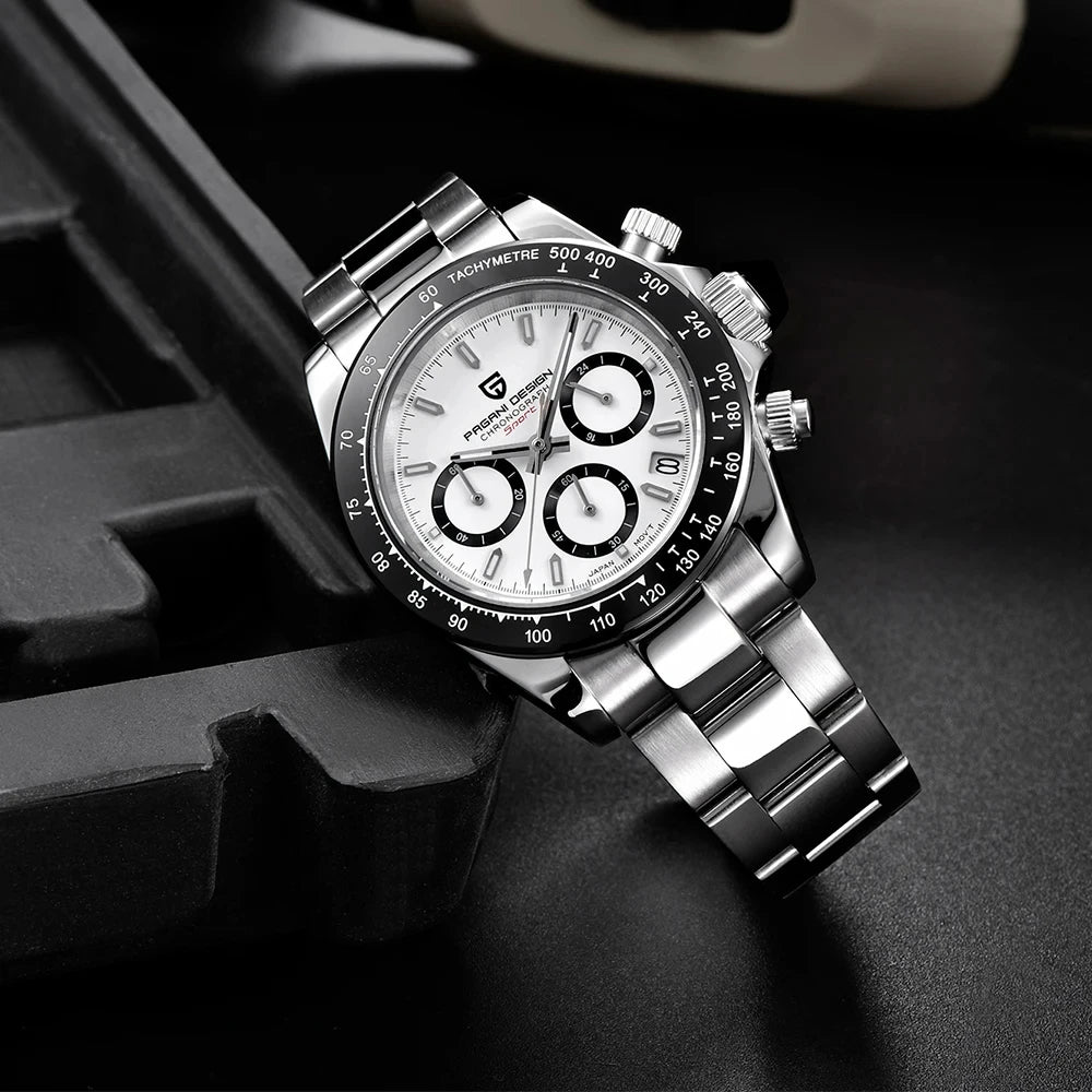 PAGANI DESIGN PD1644 Men's VK63 Quartz Chronograph Watch Sapphire Glass Stainless Steel 100M Waterproof Sport Wristwatch