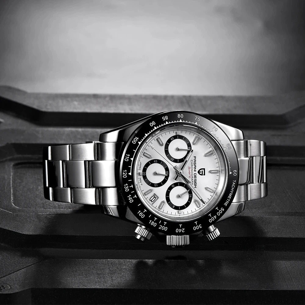 PAGANI DESIGN PD1644 Men's VK63 Quartz Chronograph Watch Sapphire Glass Stainless Steel 100M Waterproof Sport Wristwatch