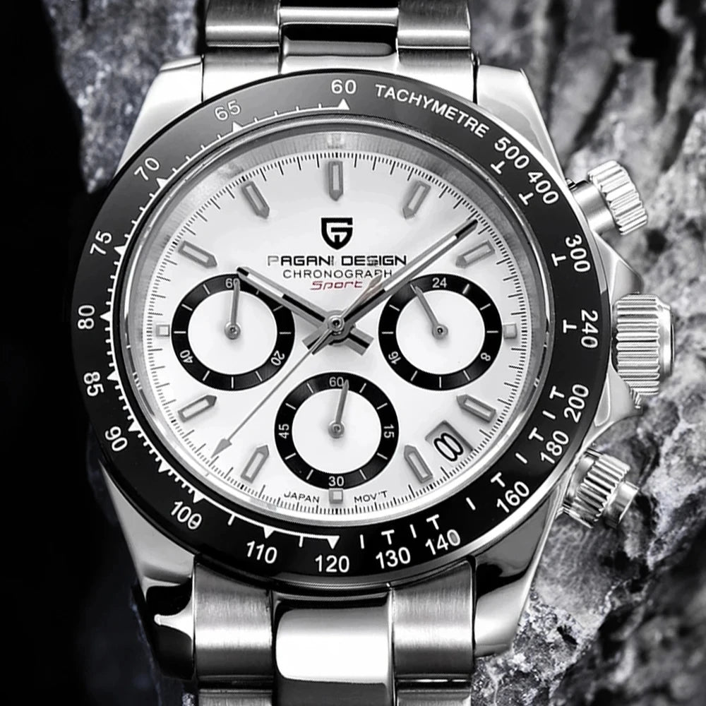 PAGANI DESIGN PD1644 Men's VK63 Quartz Chronograph Watch Sapphire Glass Stainless Steel 100M Waterproof Sport Wristwatch